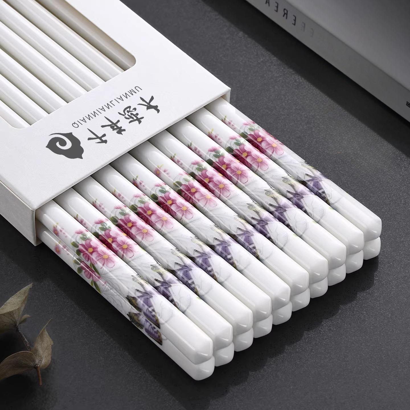 

Creative Ceramic Chopsticks Premium Floral Bone China Chopstick Set for Home Use Antibacterial and Mould-Resistant