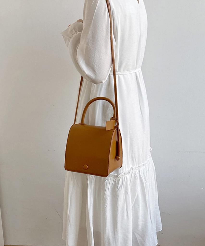 Women's Shoulder Bag, Crossbody Bag, Small, Handbag, PU Leather, Synthetic Leather, Shoulder Bag, Mini Bag, Compact, Square, Box-Shaped (Brown)