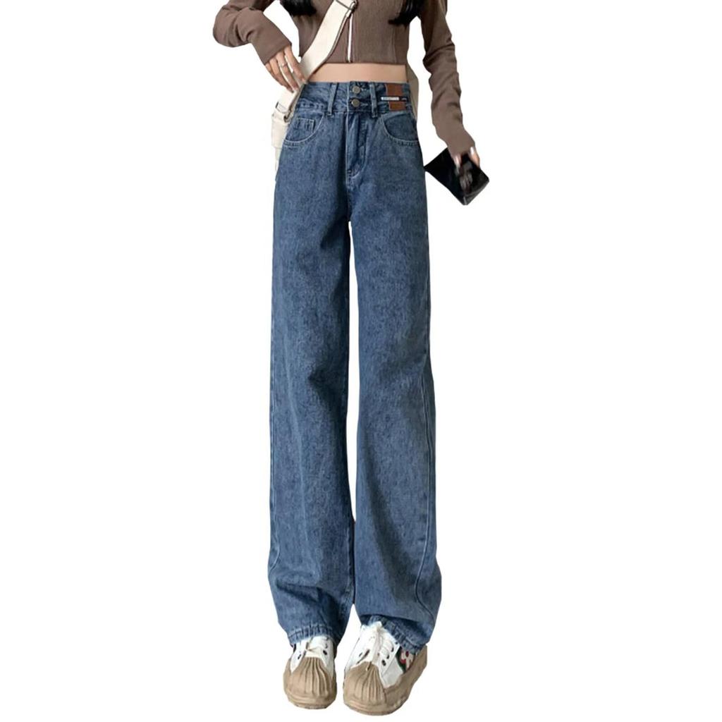 inotenka Denim High for Dark Women's Pants, Jeans, Trousers, Slacks, Waist, Leg-Slimming, Soft, Casual, Stylish, Commuting, School, M-2XL (2XL Blue)