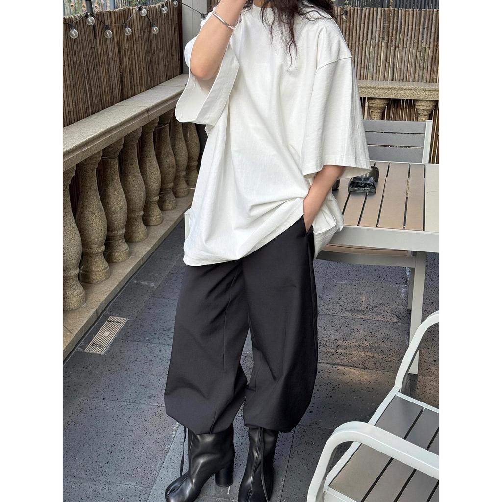 Louvre Spring Oversized Basic Solid Color Drop Shoulder T-shirt for Women