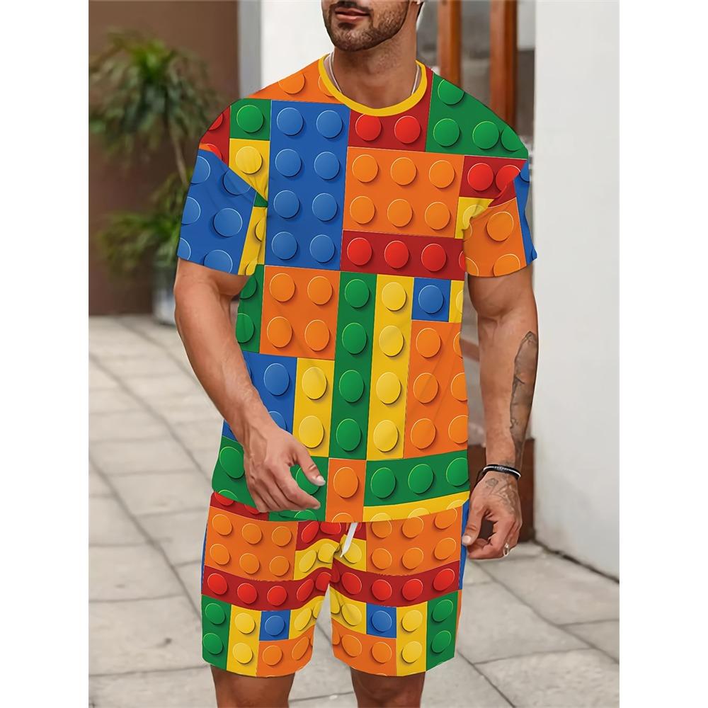 Summer Men's Personalized Two-piece Short-sleeved Cartoon Duck Print Drawstring Shorts Fashion Outdoor Large Size Sports Suit