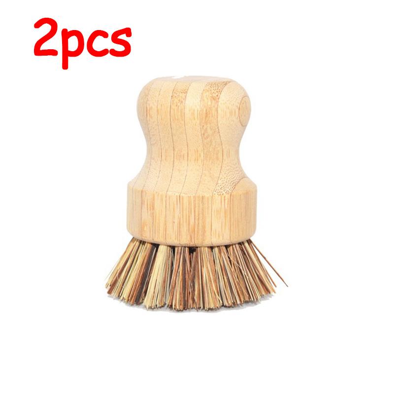 1/2Pcs Palm Pot Brush Bamboo Round Mini Natural Scrub Brush for Kitchen Dishwashing Pot Vegetable Cleaning Brush Wholesale
