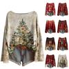 Damemote Langermet Christmas Snowman Snowflake Print Jakke Cardigan
