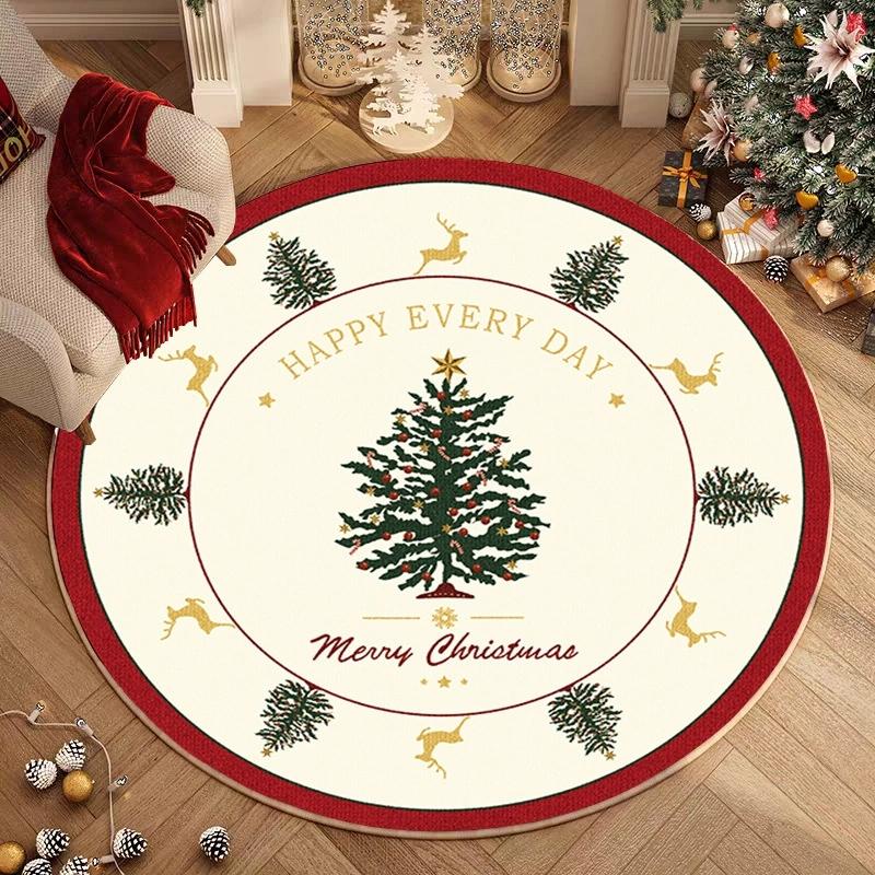 Christmas Circular Carpet Red Christmas Tree Pattern Rug Living Room Bedroom Non Slip Floor Mat Christmas Gift New Year's Gift