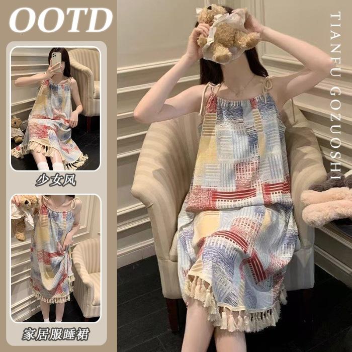 

[With chest pad] Pure desire girl nightdress with chest pad, summer women s pajamas, new models can be worn outside, sleeveless loungewear M