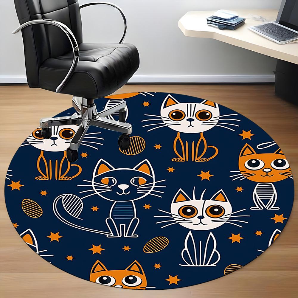 1pc Cat Pattern Carpet for Office Non Slip, Round Carpet, Soft & Comfortable, Carpet for Office, Lightweight Round Floor Mat