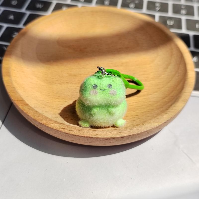 Resin Flocking Frog Animal Keychains Phone Lanyard Cartoon Lovely Fluffy Pendant Bag Earphone Case Car Key Ring Accessories