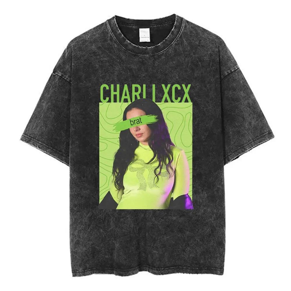 Charli Xcx Crash Album Graphic Print TShirt Unisex Women Vintage Washed Oneck Cotton Summer Gothic YK Loose Casual Oversized Tee