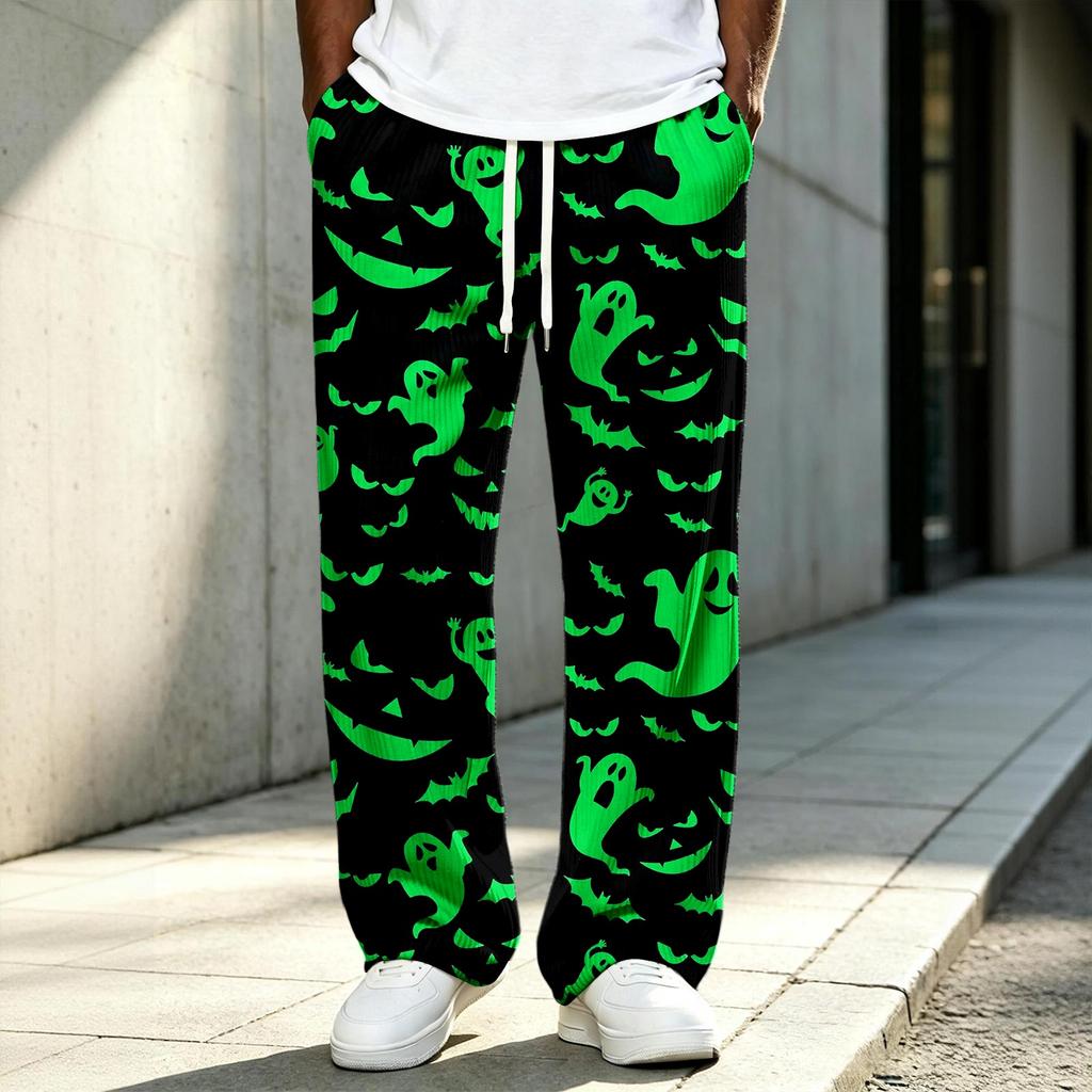 Men's Long Halloween Print Knit Pants for Holiday Costume