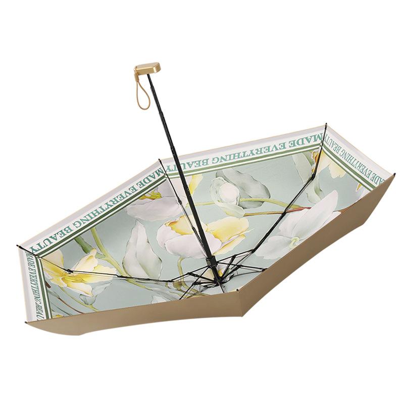 New Flat 60% Fold Pocket Umbrella, Sun Card Umbrella, Gold Glue Sun Protection and Anti-parasol, Small Fresh Umbrella, Women's Folding Umbrella.