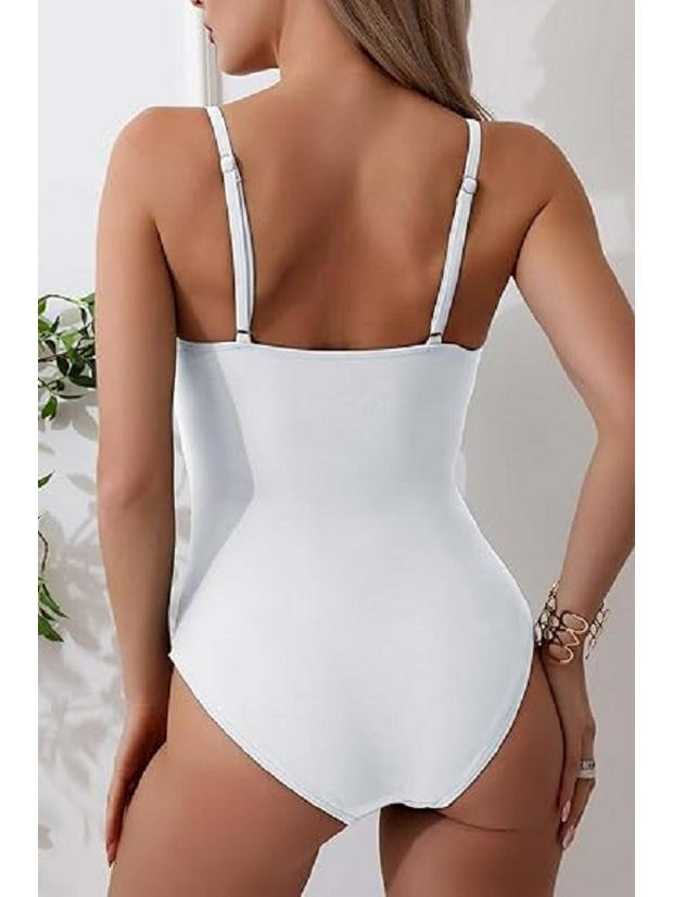 European and American Pleated Solid Color Sexy One-Piece Swimsuit for Women
