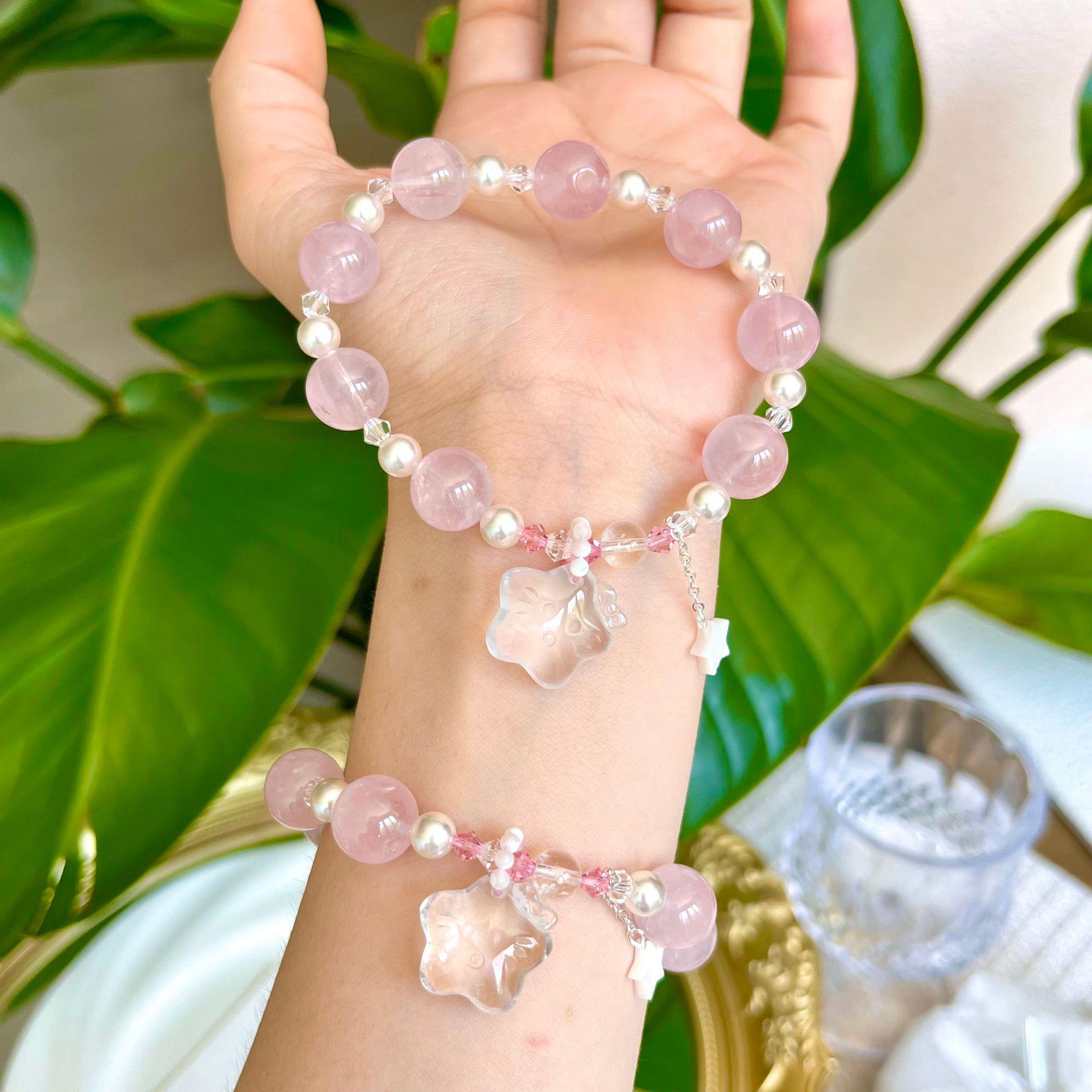 

Оригинальный дизайн 12 мм натуральный розовый кварц персиковый цвет звезда бисерный браслет кварц/ярко-розовый