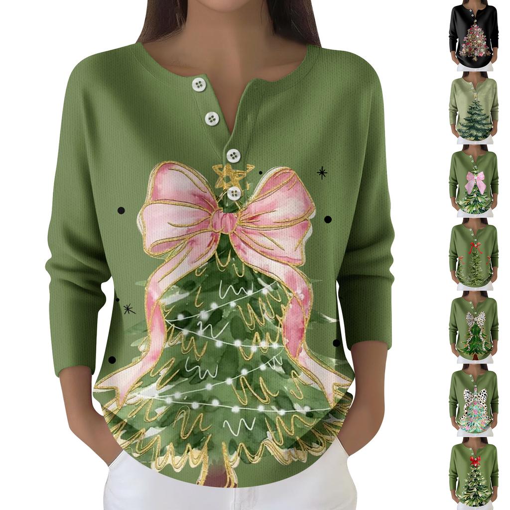 Women's Fashion Long Sleeve Christmas Snowflake Print Top Elegant Casual Top