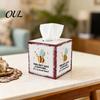 Waterproof Hardboard Napkin Holder Iron Art Square Tissue Box, Bee And Bird Watercolor Print Pastoral Aesthetic Tabletop Decor Holder, Style