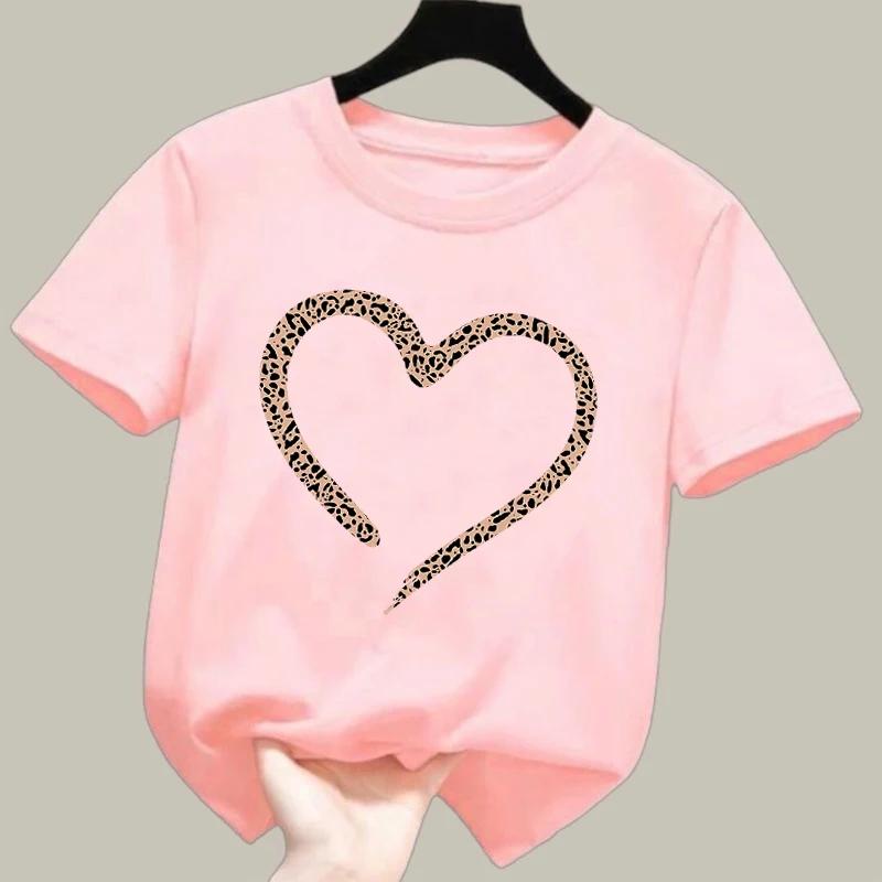 Love Heart Leopard Print Children Tshirts Summer Girls Boys Fashion Casual Cute Tops Colorful ONeck Kids Short Sleeve Tshirts