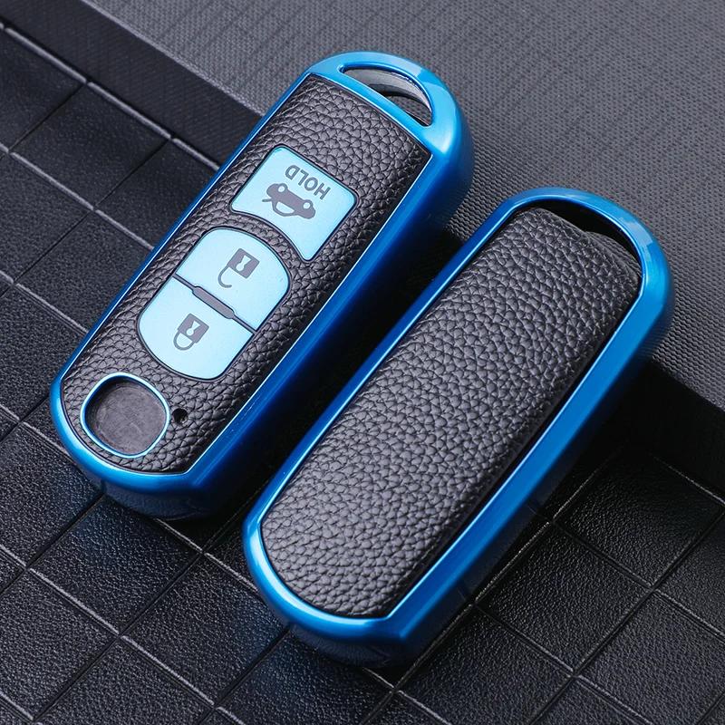 3 Buttons Tpu Leather Car Remote Key Case Cover Bag Keychain For Mazda 2 3 5 6 Cx-3 Cx-4 Cx-5 Cx-7 Cx-9 Atenza Axela Accessories