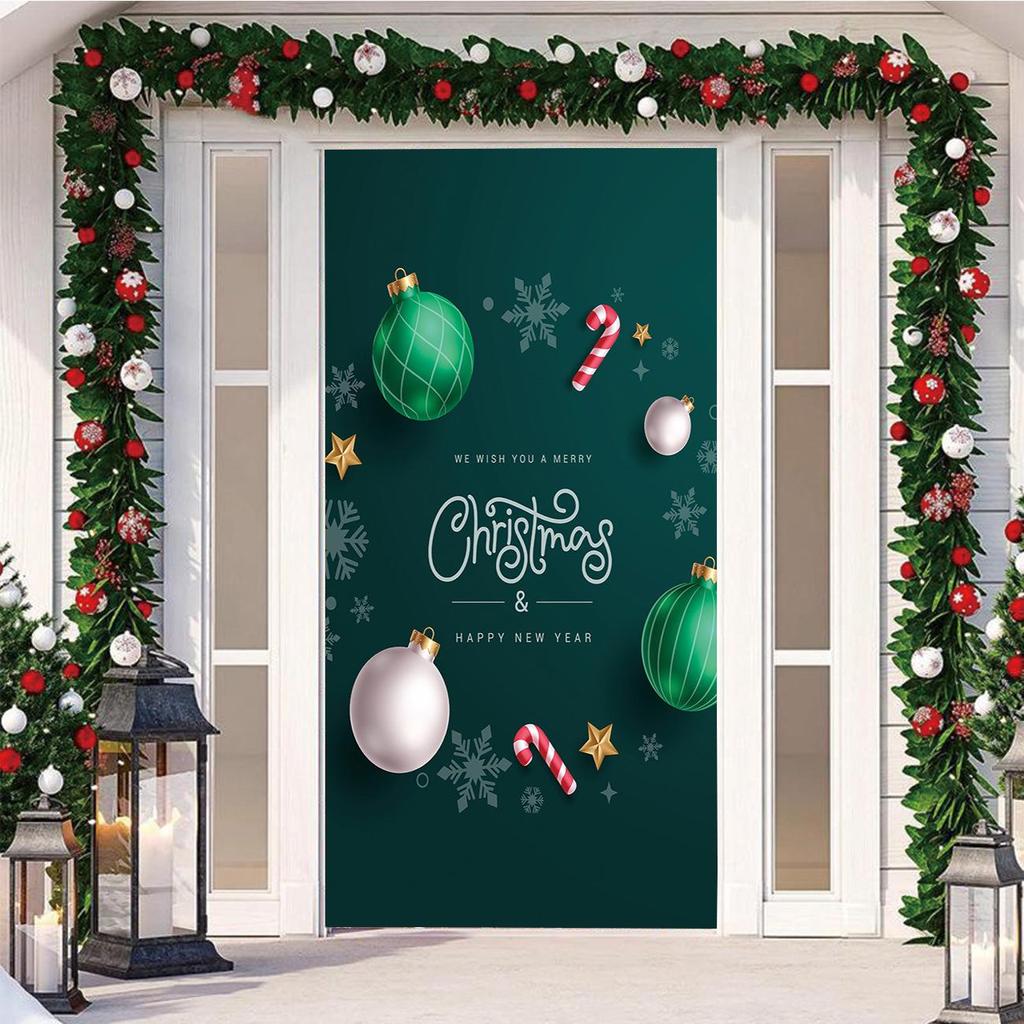 Four-Sided Stretch Christmas Door Cover - Easy Install with Festive Pattern