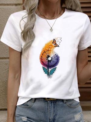 (Asian Size) Tee Top Women Fashion Female Clothing T Shirt Watercolor Trend Cute Woman Print  Short Sleeve Graphic T-shirts