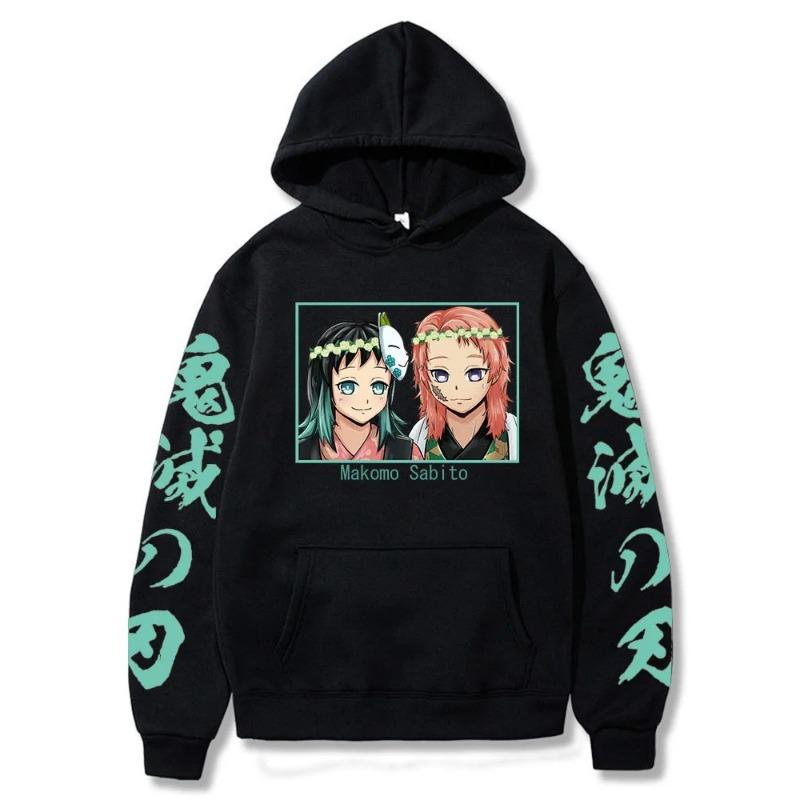 Harajuku Demon Slayer Nadměrná mikina s kapucí Grafický potisk Kamado Nezuko Dámské mikiny Dlouhý rukáv Módní Dámské Streetwear