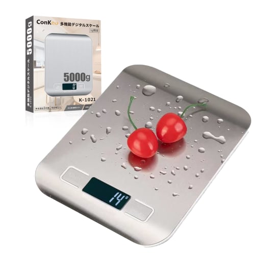 Conkoo Digital Kitchen Scale, Waterproof and Stain-Resistant, 3g to 5kg Weighing Scale, LCD Display, 1g Increments, Stainless Steel, for Cooking, Baki