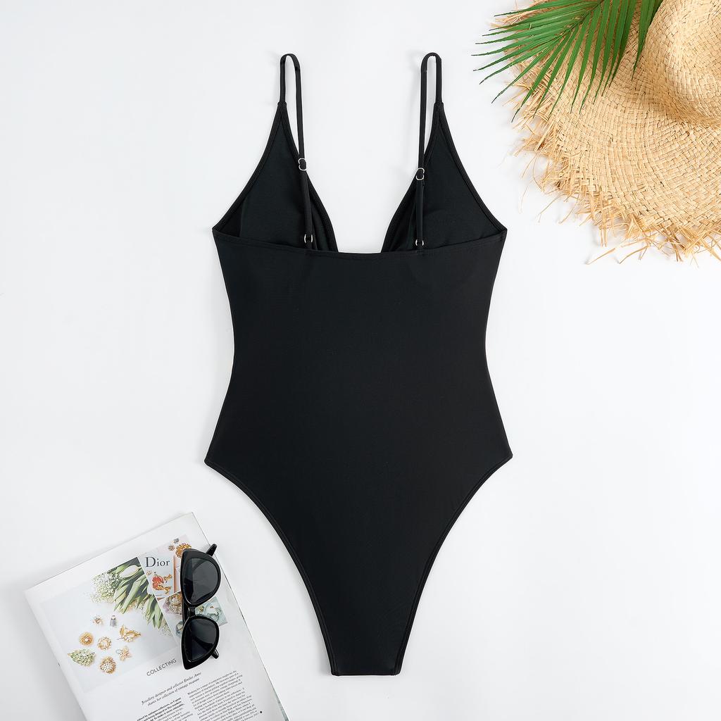 New Sexy Swimsuit for Women One-piece Triangle Solid Color Adjustable Nylon Swimsuit