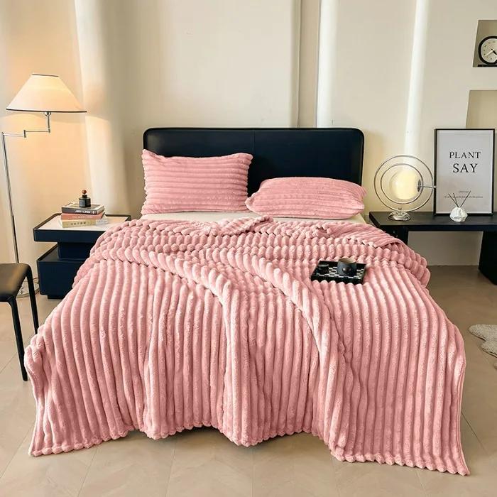 Modern Minimalist Drawstring Imitation Rabbit Fur Velvet Blanket Four Season Universal Thicken Nap Air Condition Blanket Fluffy