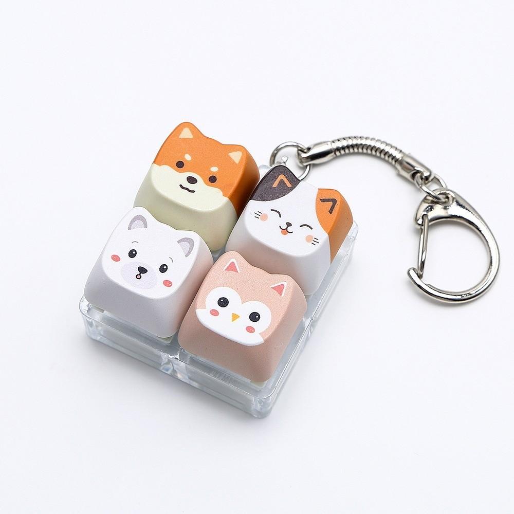 Mechanical Fidget Keychain Finger Button Calming Keychain Cat Keyboard Fidget Toy Children Adults