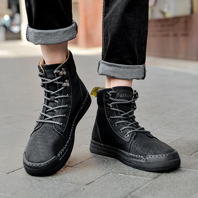 

Mens Boots Man Ankle Boots Casual Lace Up Boots Male Handmade Sewing Tooling Boots Cow Leather Desert Boots Mens 2025 Size 48 38 чёрный