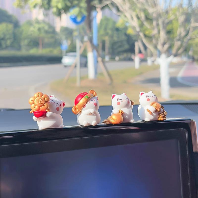 1 Set Animal Figurine Fortune Cat Car Ornaments Cartoon Chinese Lucky Wealth Waving Cat Model Desktop Decoration