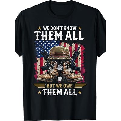 We Owe Them All Military Boots Graphic Tee Patriotic US Flag Print Short Sleeve T-Shirt for Men