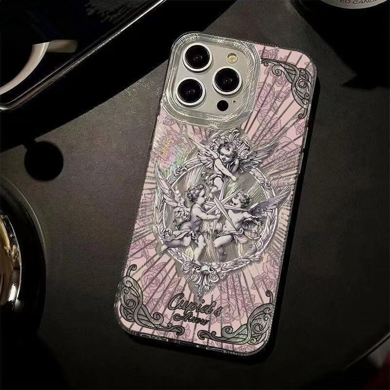 Gotycki Anioł Line Art Holograficzna Tekstura Etui na Telefon dla Serii iPhone 17 16 15 14 13 12 11 16E Pro Max Plus