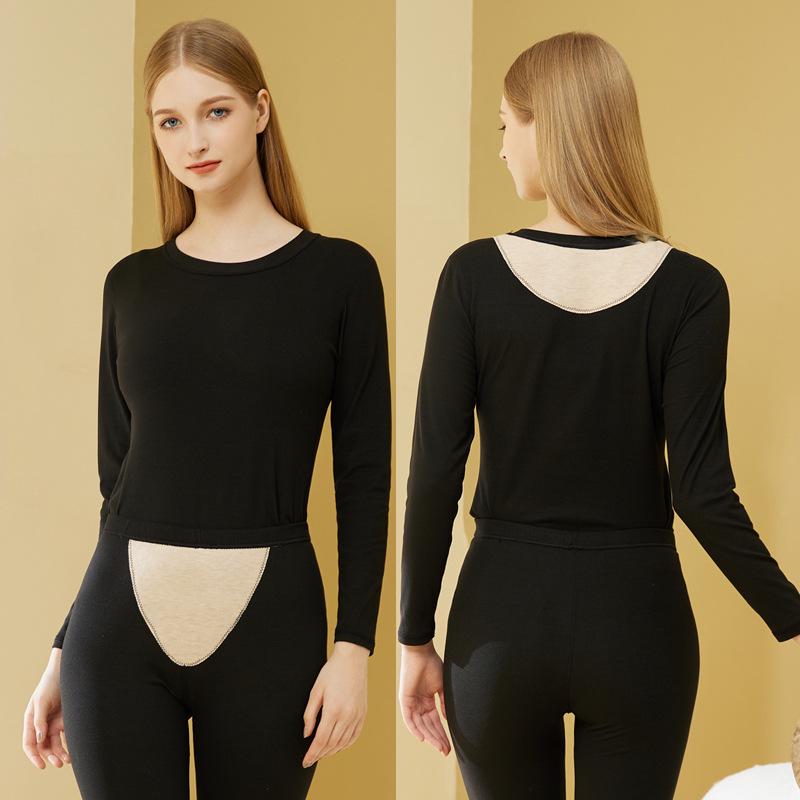 Women's Cashmere Silk Warm Underwear Set: Dual-Sided Brushed Pants & Top for Waist and Abdomen Support.