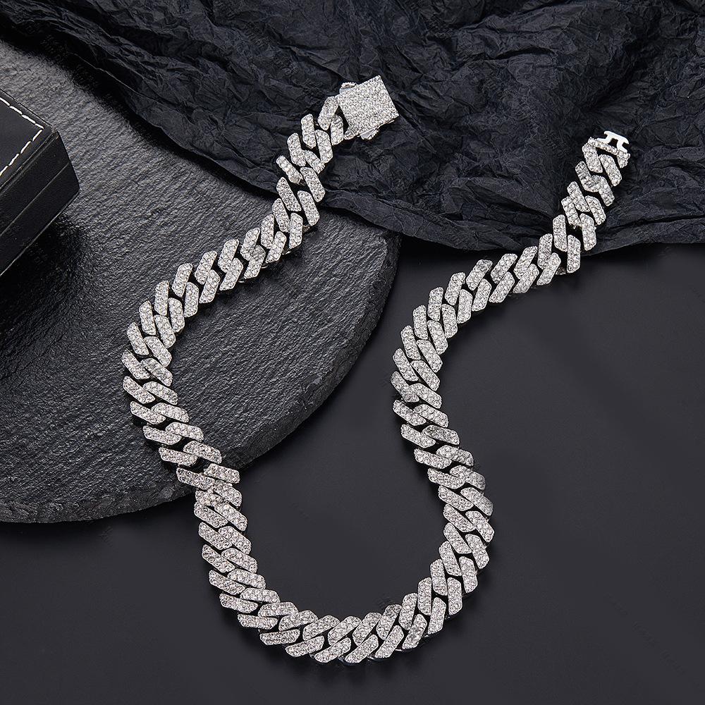 12MM Hip Hop Rhomboid  Solid Iced Out Cuban Chain Y Plate Necklace for Men and Women Christmas Jewelry Gift