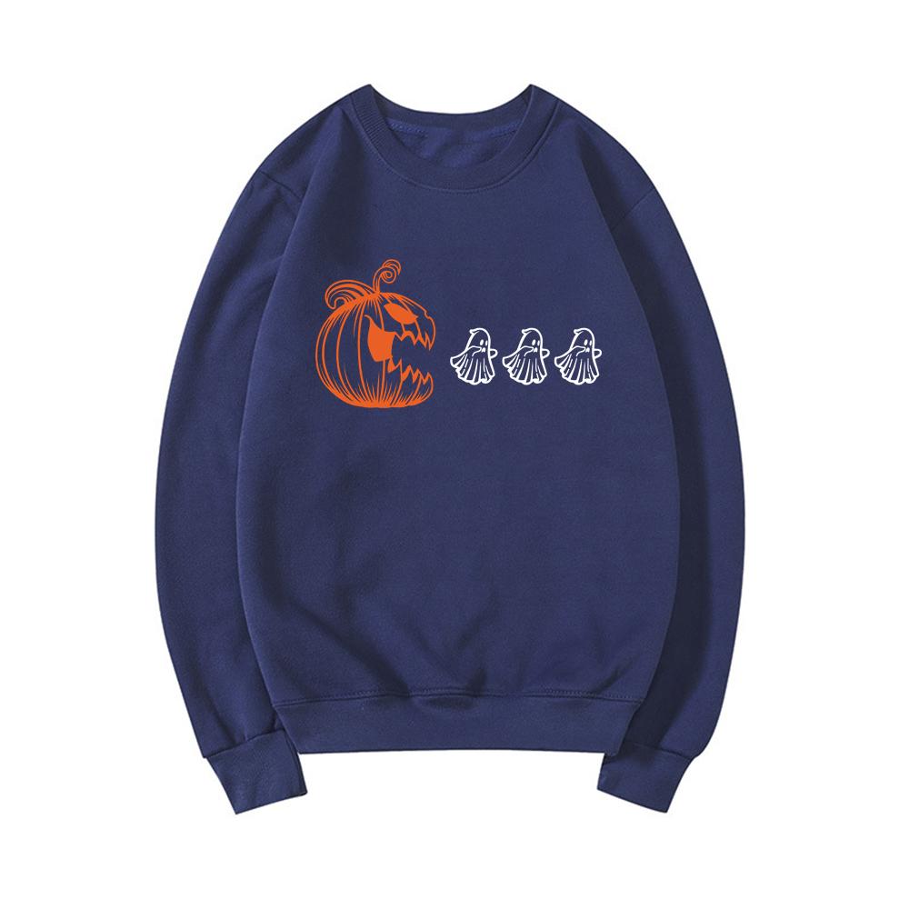 Pumpkin Halloween Sweatshirt Halloween Ghost Hoodie Fall Sweatshirt for Women Spooky Season Pullover Long Sleeve Graphic Hoodies