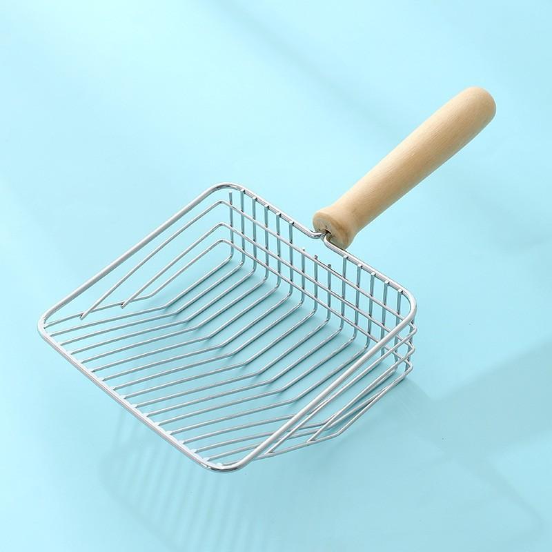 Cat litter shovel Fine hole cat shit shovel Large suitable for all kinds of cat litter Wooden handle Metal stainless steel cat litter shovel