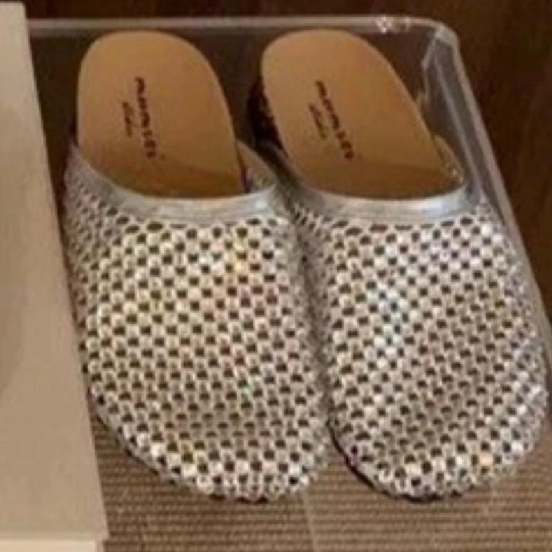 Fashion Crystal Women Flats Slippers Casual Fashion Mules Shoes Slingback Women's Sandals Summer 2025 New Trend Beach Woman Flip Flops