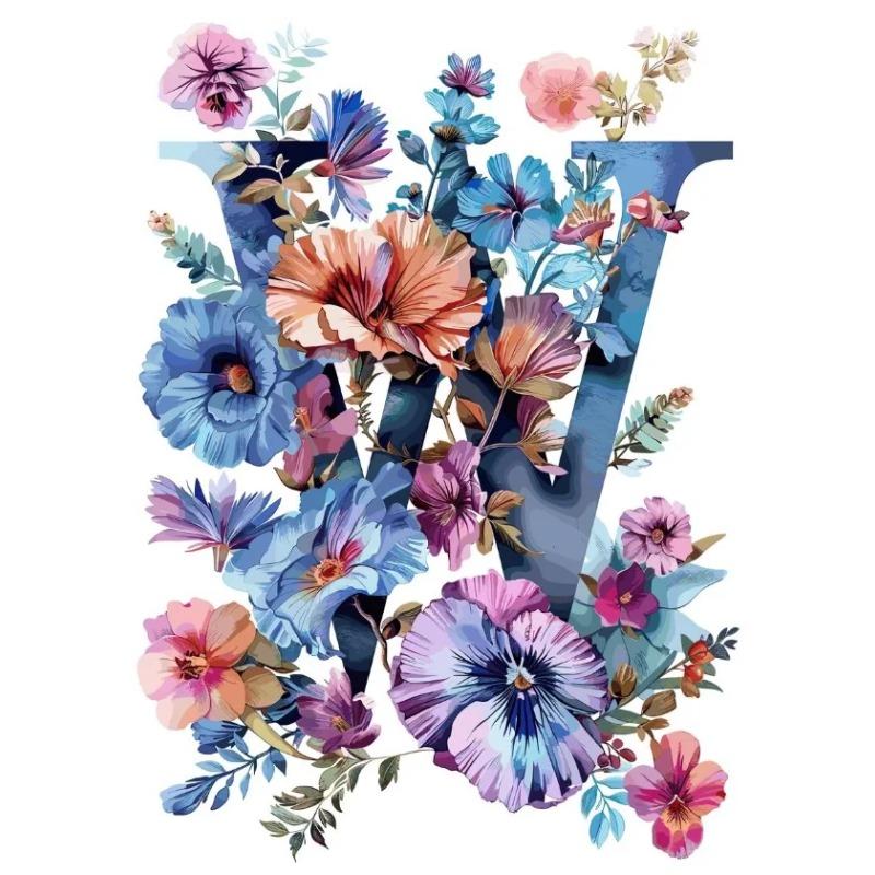Flower Alphabet Wall Art Wreath Letters Canvas Painting Fashion Modern Aesthetic Poster Wall Pictures Home Decor For Living Room