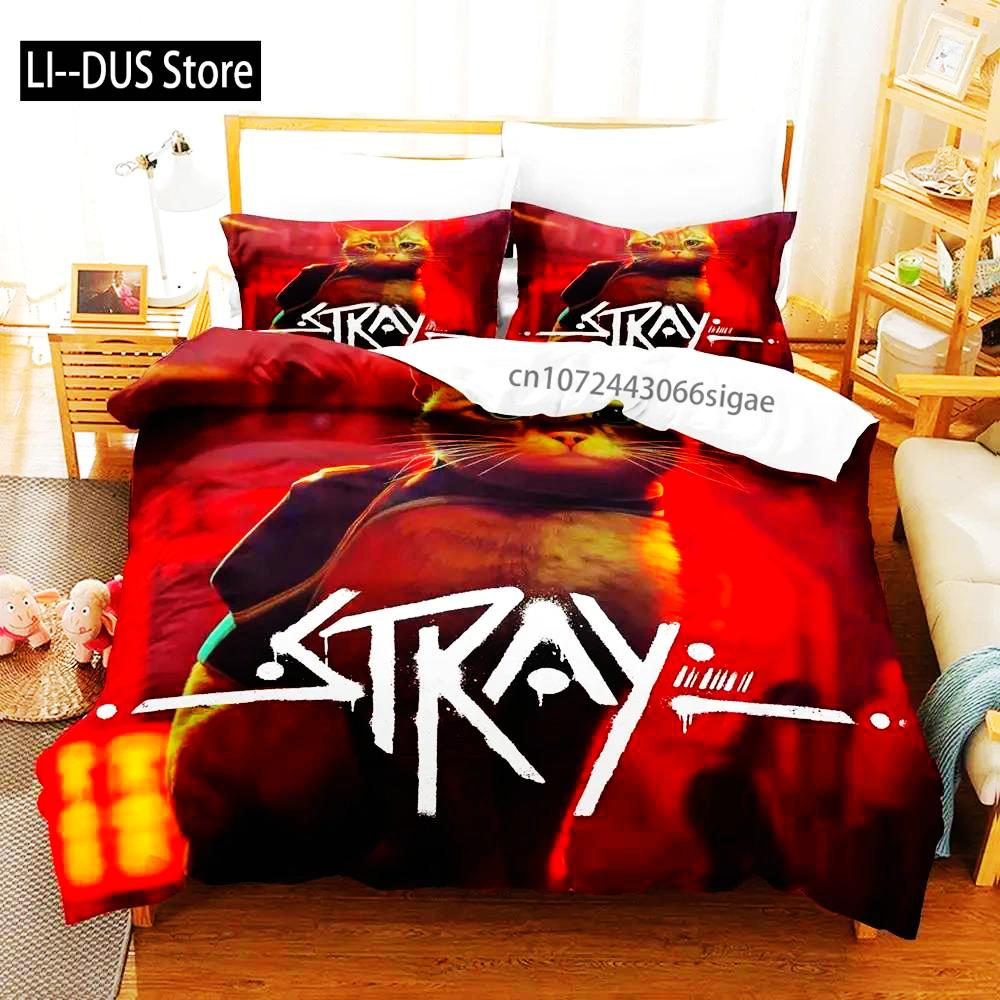 

Stray Game Cat And Momo Bedding Set Single Twin Full Queen King Size Aldult Boys Bedroom Duvetcover Sets Kawaii Anime Bed EU Single(135*200cm)3pcs