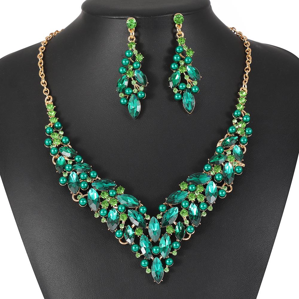 

Jewelry Necklace Earrings Set Bridal Wedding Accessories Banquet Dress With Ladies Jewelry Alloy Jewelry зелений