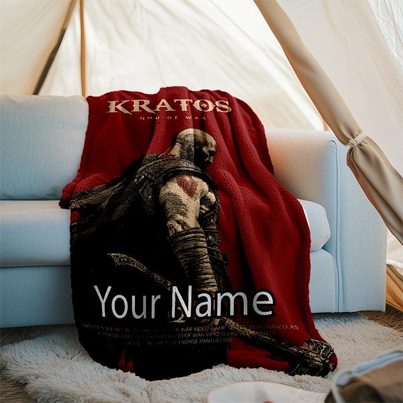 Custom Name God of War Theme Printed Blanket - Perfect for Couch, Bed, Travel & Outdoor Use | Machine Washable, Cozy & Durable.