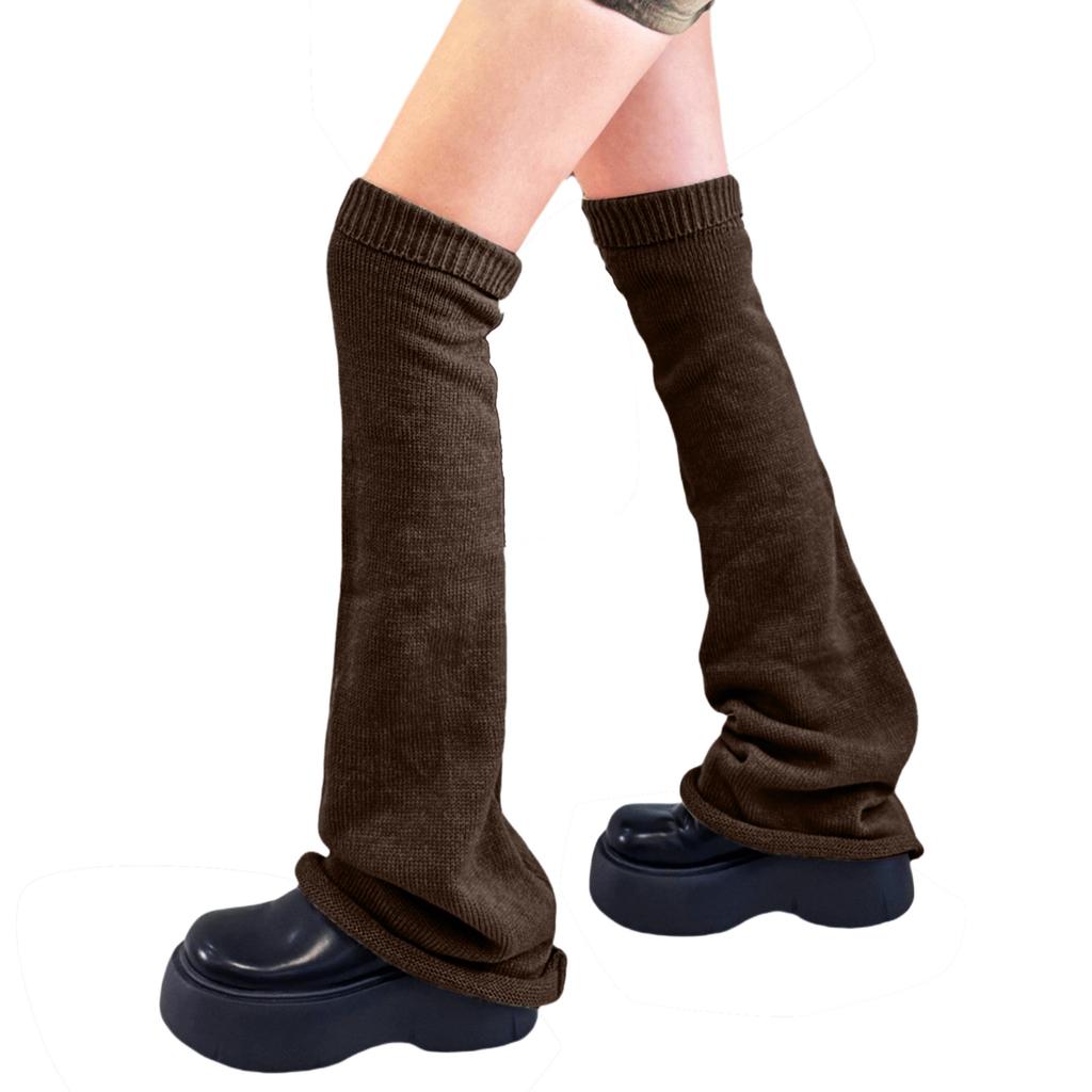Women Knitted Over Knee Leg Warmers Stockings Solid Color Flared Thigh High Leg Covers Footless Long Socks Streetwear