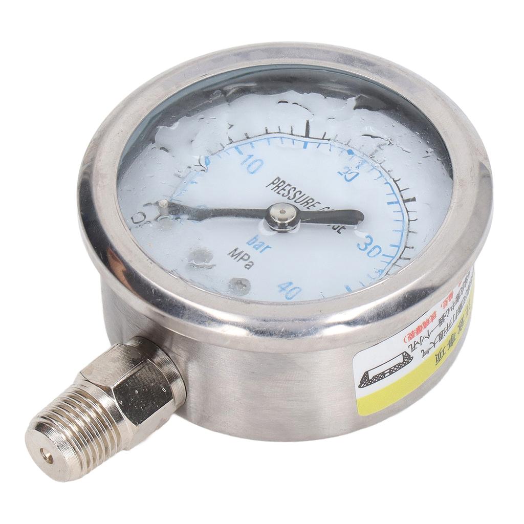 Pressure Gauge Stainless Steel Vibration Resistant Oil Manometer 1 4in NPT Bottom Connection 0 4Mpa