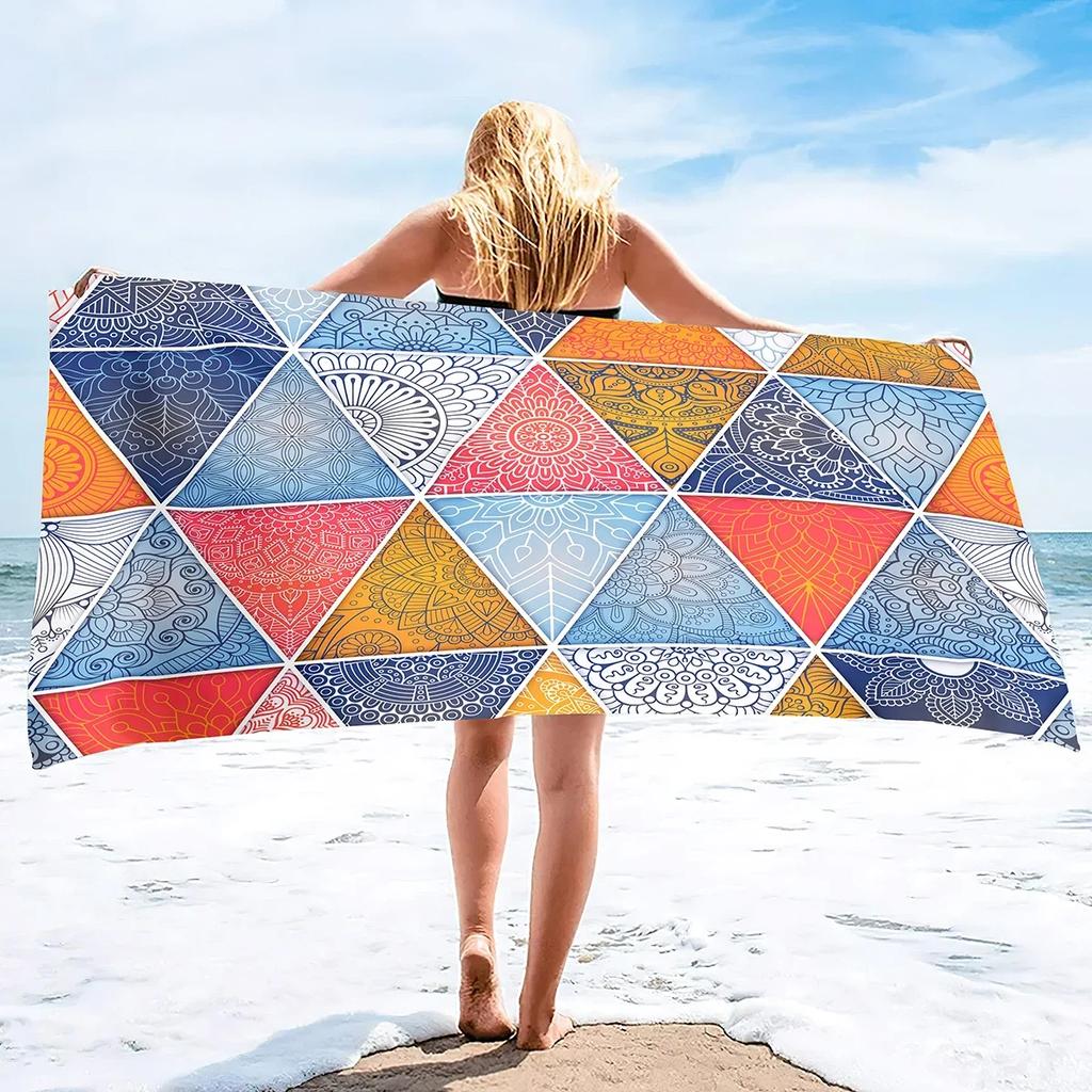 Geometry Marble Bath Towel,Abstract Beach Towel Soft Absorbent Washcloths Quick Dry Towelling,Sandless Lightweight Beach Blanket