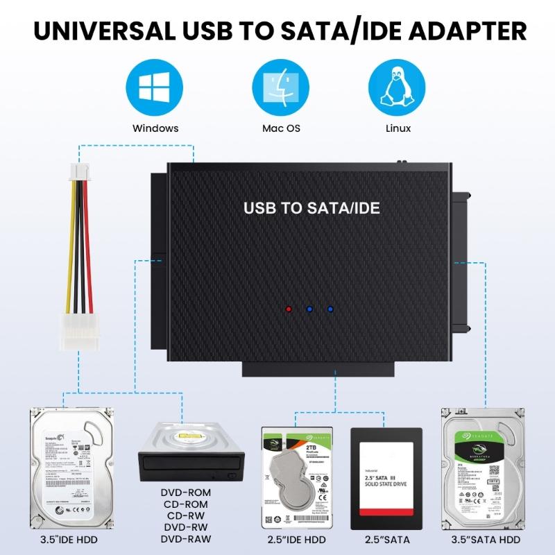IDE and SATA Adapter,USB3.0 Hard Drive Converter with Power Switching for 2.5 and 3.5 Inch HDDs or SSD DVDRW Drives