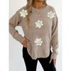 Women S Knit Sweater Embroidered Beaded Floral Patch Crew Neck Pullover