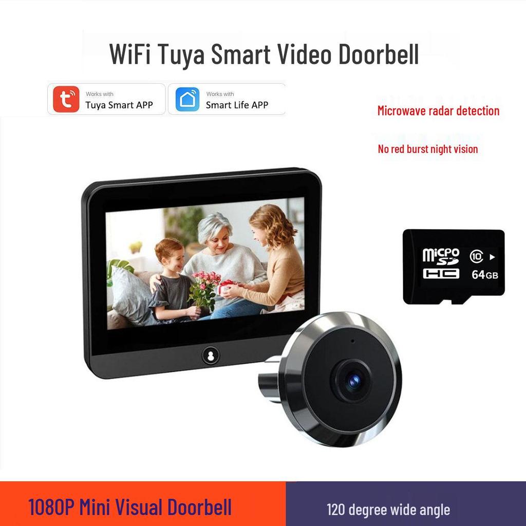 Tuya Smart WiFi Electronic Peephole Doorbell: Wireless Graffiti Camera with Remote Control.