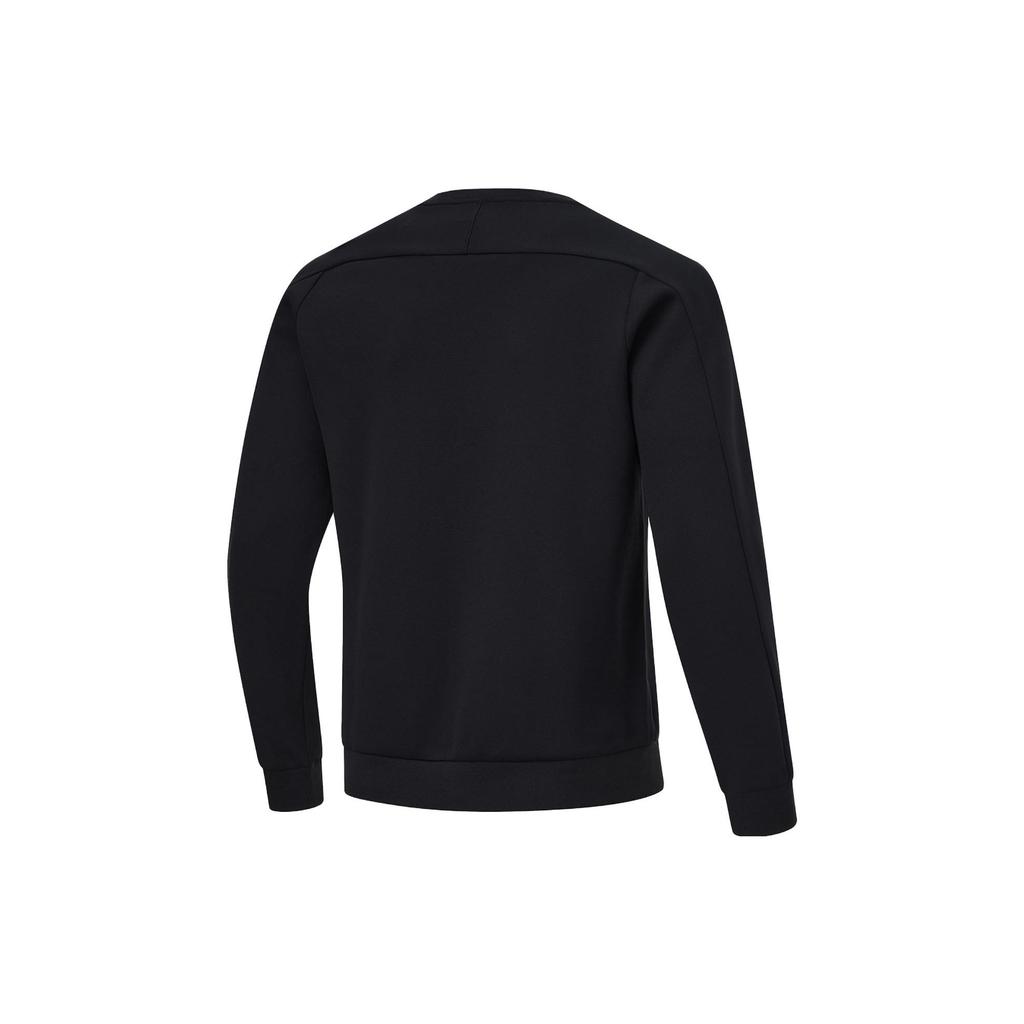 Li Ning Plain Round Neck Pullover Knitted Sweatshirt Men Sweatshirts Black AWDU057-1