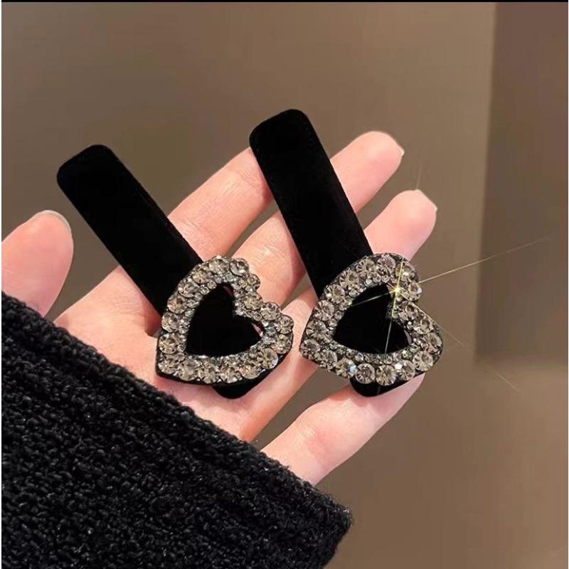 2Pcs Sweet Bow Rhinestone Hair Clips Girls Kawaii Cute Headwear Velvet Bowknot Duckbill Clips Kids Sided Clips Bangs Hairpin