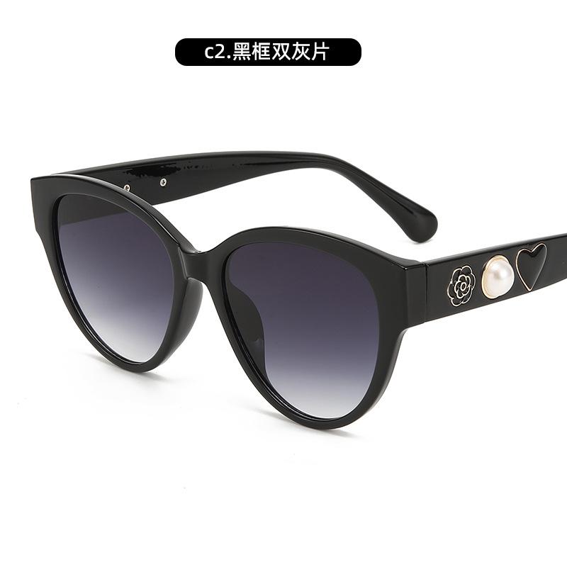 Year Retro High-End Cat Eye Sunglasses Xiaoxiangfeng Camellia Pearl Sunglasses Trendy Glasses