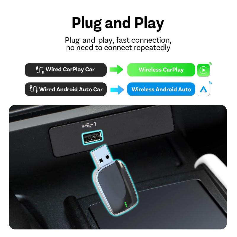 AI Mini Box 2-in-1 CarPlay Android Auto Adapter, Plug-and-Play Fit 99% Stock Car Head Units